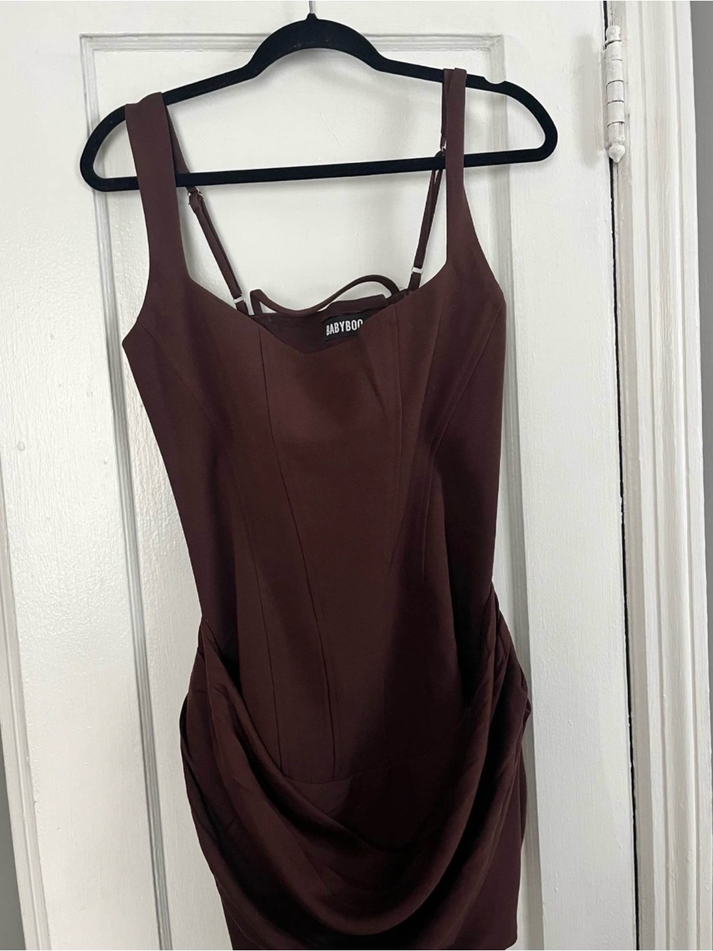 BABYBOO Brown Draped Mini Dress